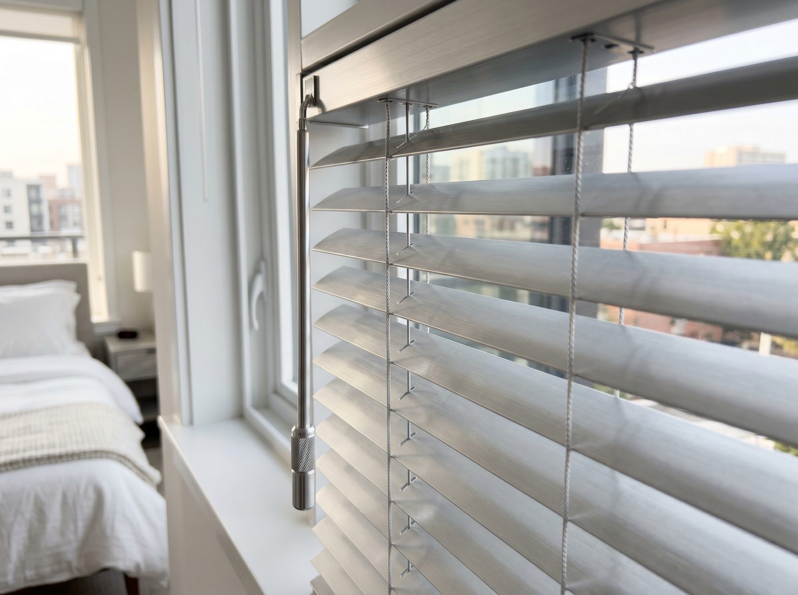 Aluminum Mini Blinds in Brushed Silver