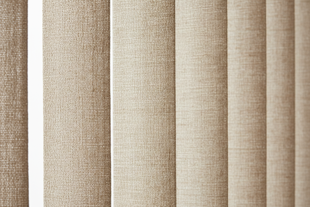 Fabric Vertical Blinds in Oatmeal Weave - Close Up