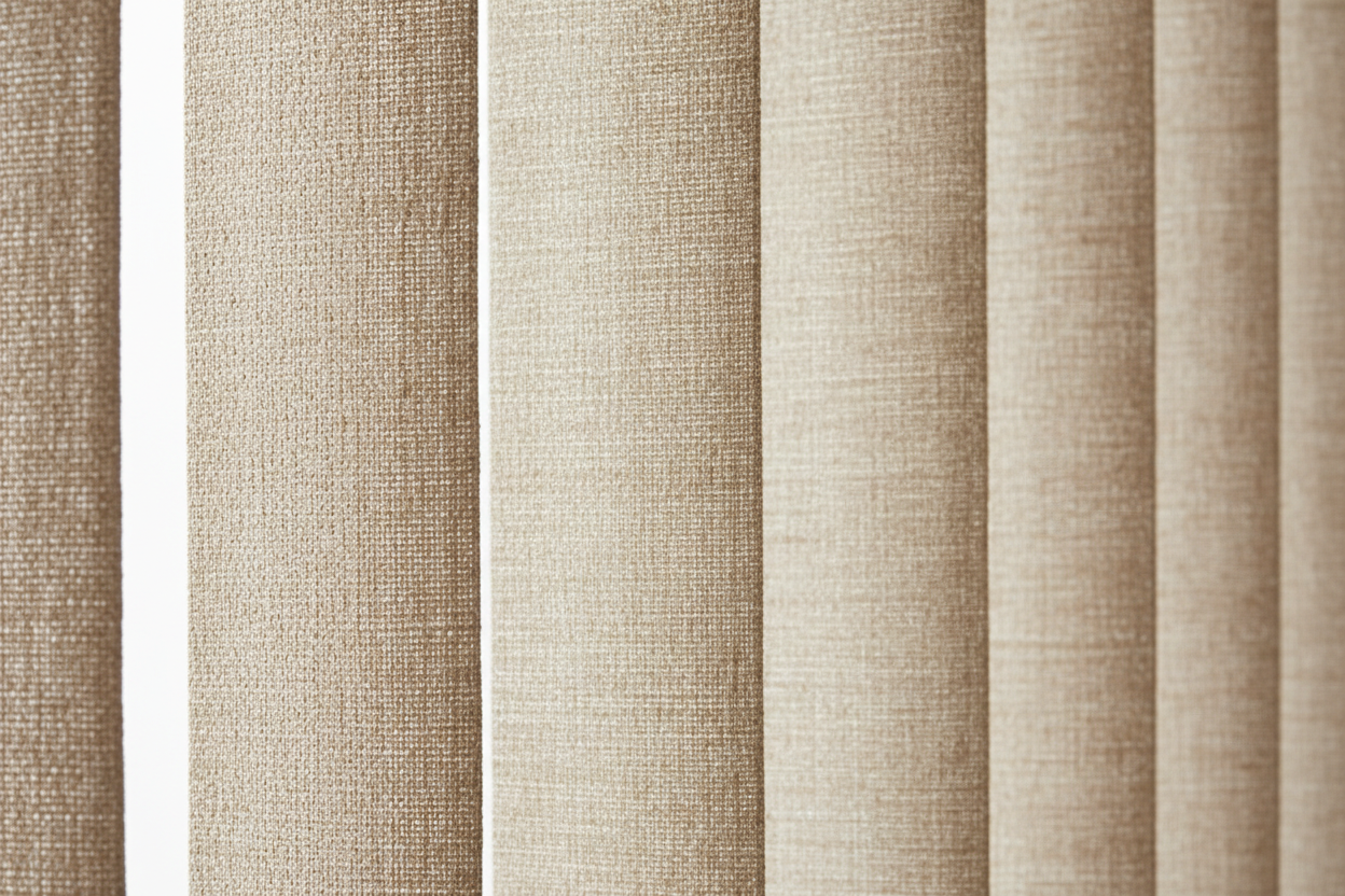 Fabric Vertical Blinds in Oatmeal Weave - Close Up