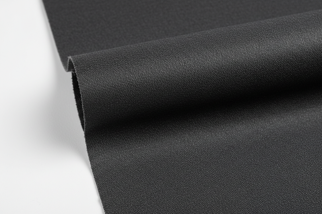 Close-up of deep charcoal blackout roller shade fabric texture