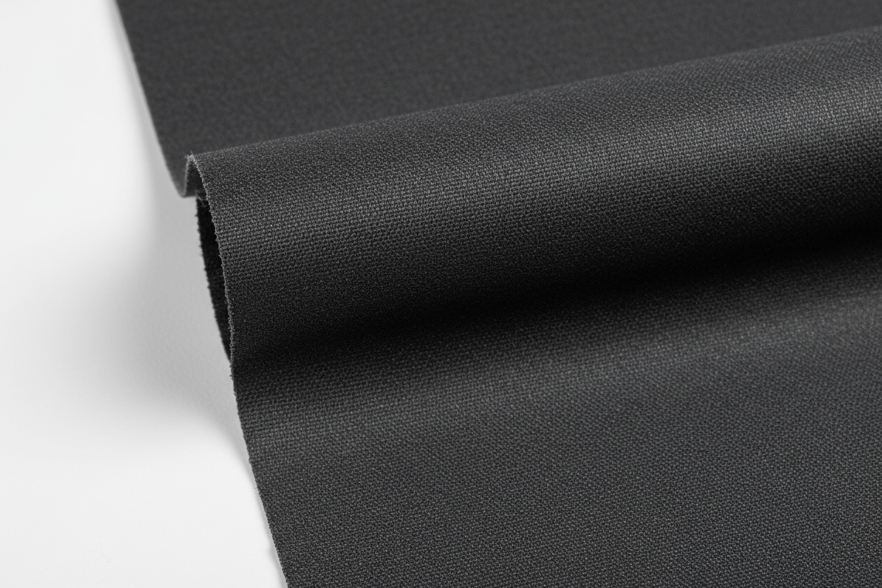Close-up of deep charcoal blackout roller shade fabric texture