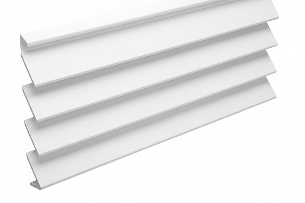 Close-up of 2 inch faux wood blind slats in soft white showing classic shutter-style detail