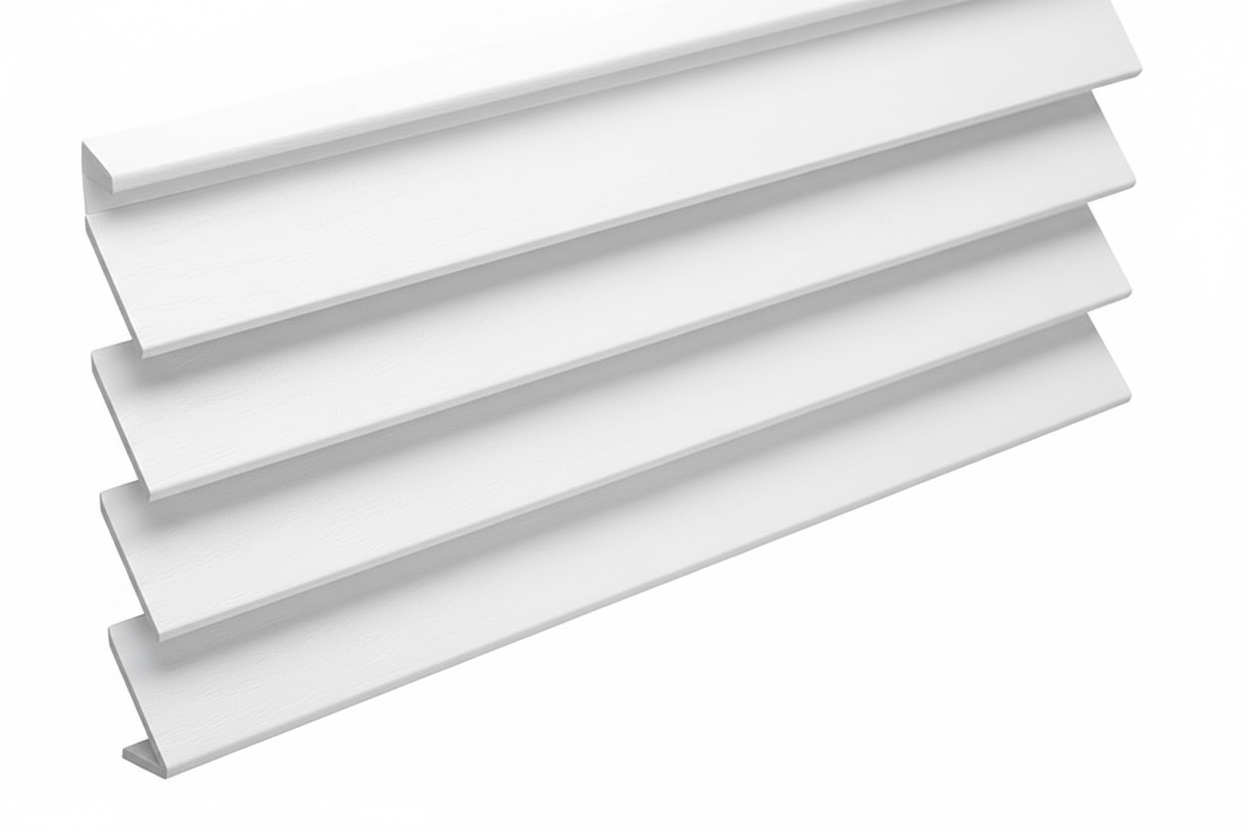 Close-up of 2 inch faux wood blind slats in soft white showing classic shutter-style detail