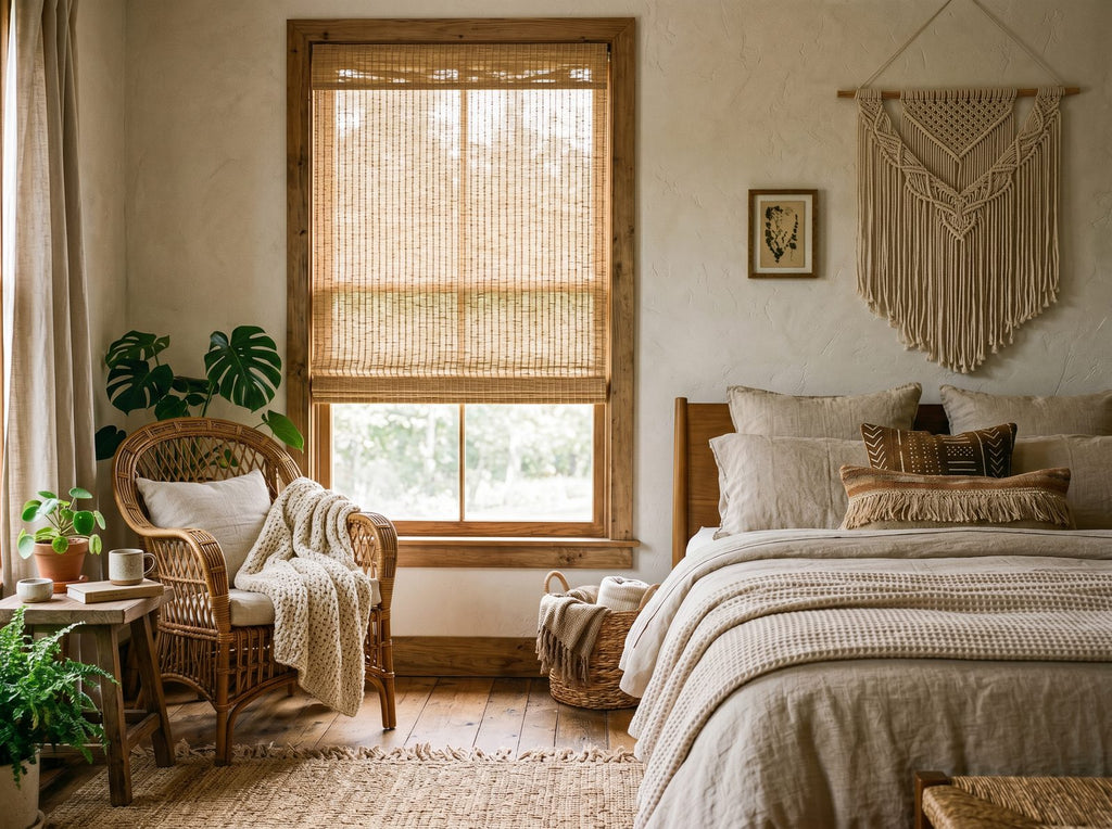 Jute Woven Wood Shades in Warm Sand