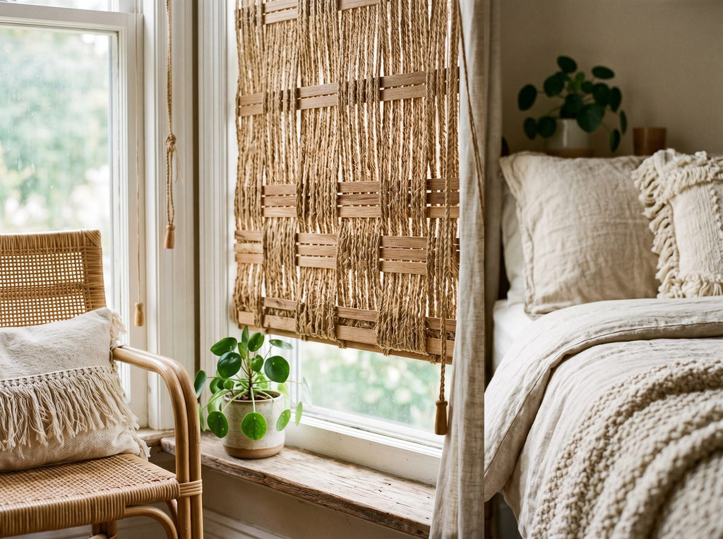 Jute Woven Wood Shades in Warm Sand